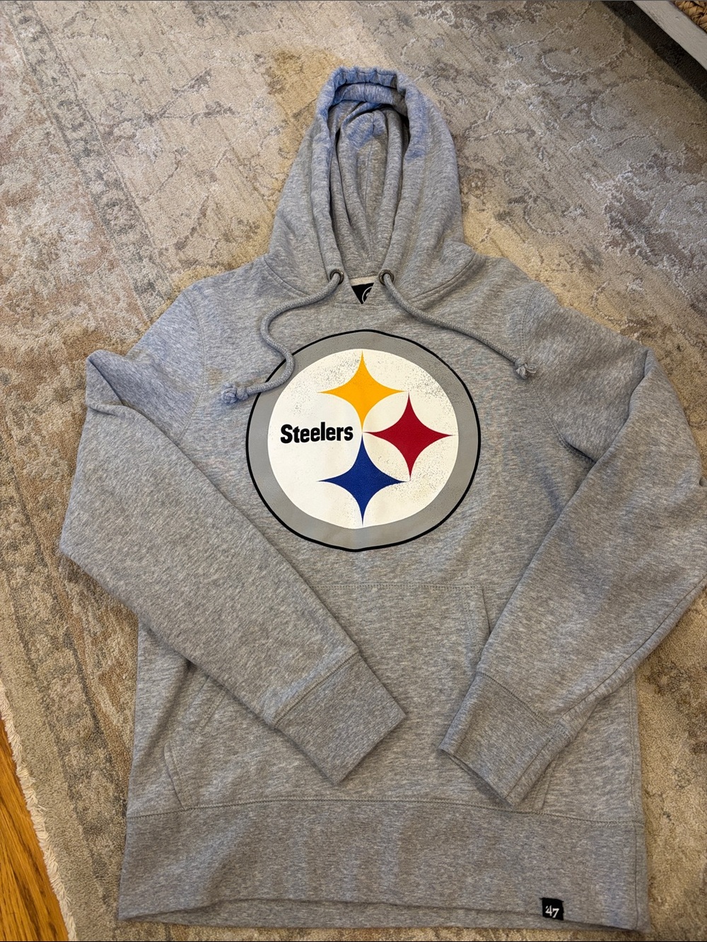 47 Brand Gray Hoodie with Steelers Logo and Yellow Blue Red Accents